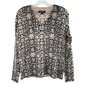 Repeat 100% Cashmere Taupe and Black Python Print V-Neck Sweater Size XXS
